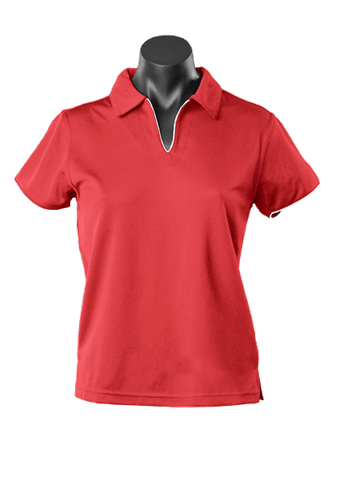 Aussie Pacific Ladies Yarra Polo Shirt 2302 Casual Wear Aussie Pacific Red/White 16-18 
